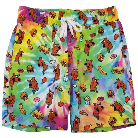 Scooby Doo Men's Tie Dye Mesh Liner Side Pockets Swim Trunk Board Shorts - Picture 1 of 2